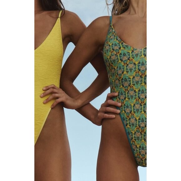 FREE PEOPLE Amber Printed One-Piece Swimsuit in Green Size X-Small NWT - Picture 10 of 10